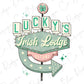 lucky's irish lodge sign on a white background