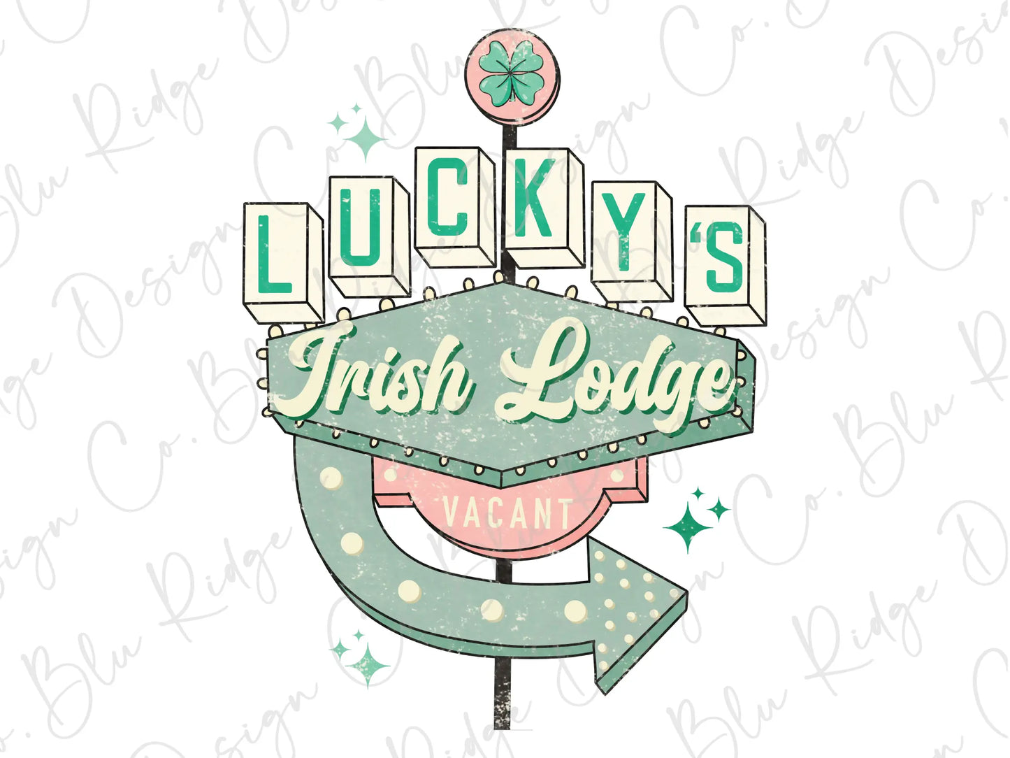 lucky's irish lodge sign on a white background