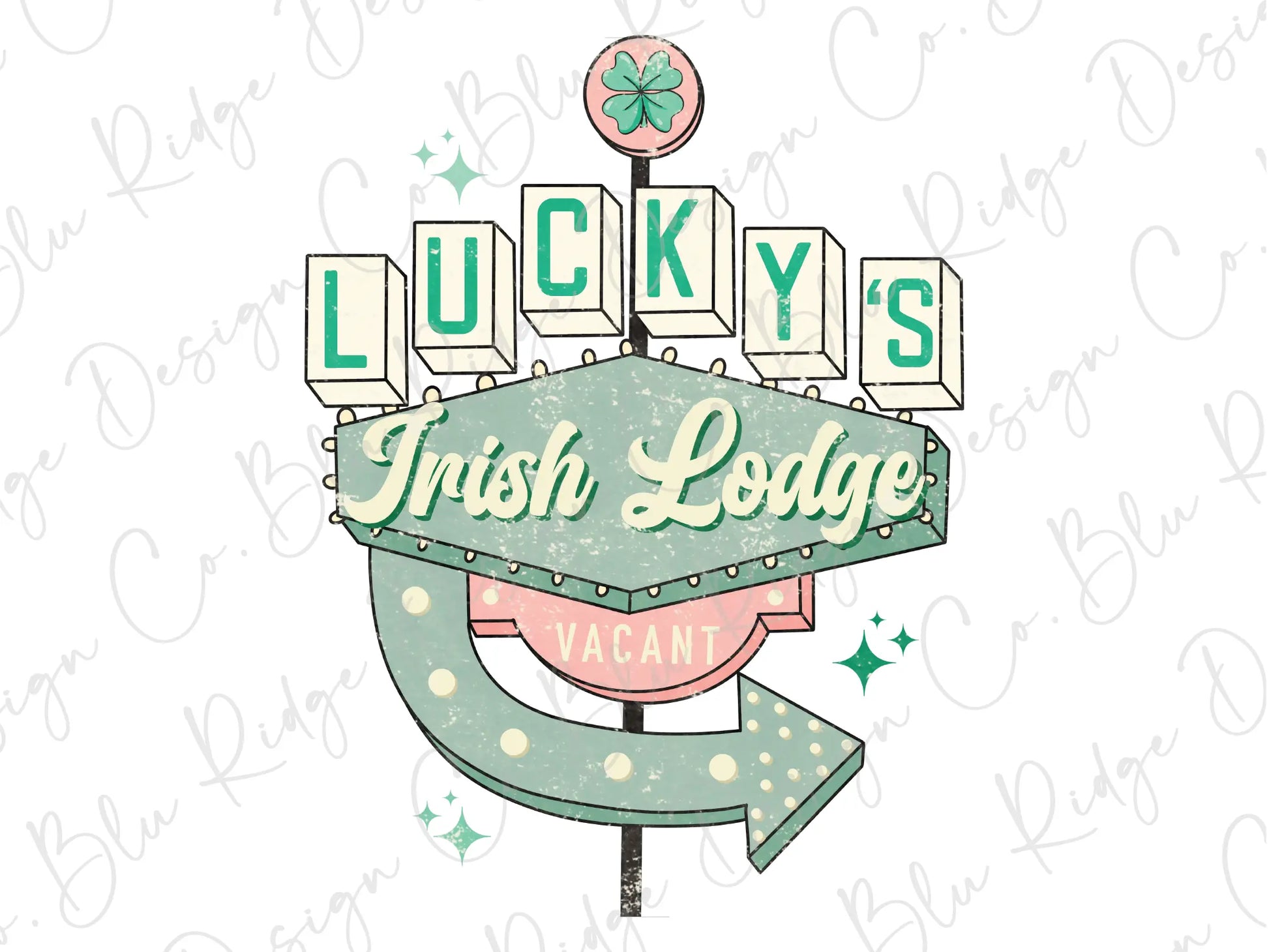 lucky's irish lodge sign on a white background