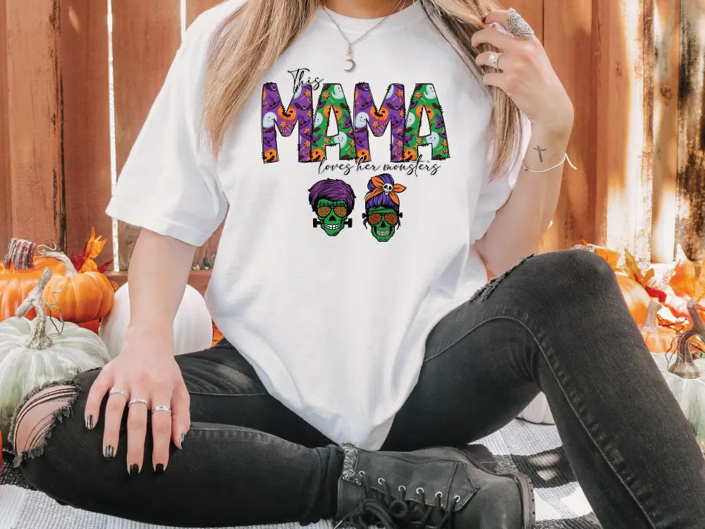 This Mama Loves her Monsters Personalized with Zombie Characters Direct To Film (DTF) Transfer BluRidgeDesignCo