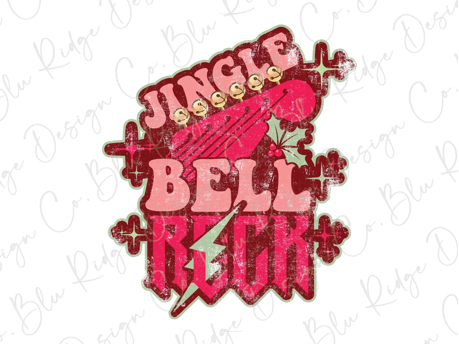 Jingle Bell Rock Retro Christmas Music Direct to Film (DTF) Transfer BluRidgeDesignCo