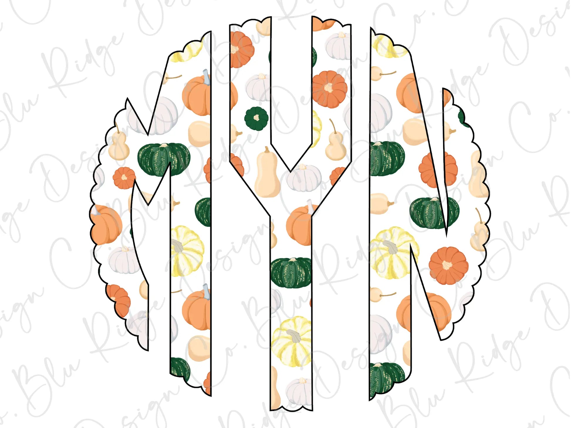 Fall Pumpkins Personalized Monogram Design Direct To Film (DTF) Transfer BluRidgeDesignCo