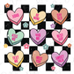 a bunch of hearts that are on a checkerboard background