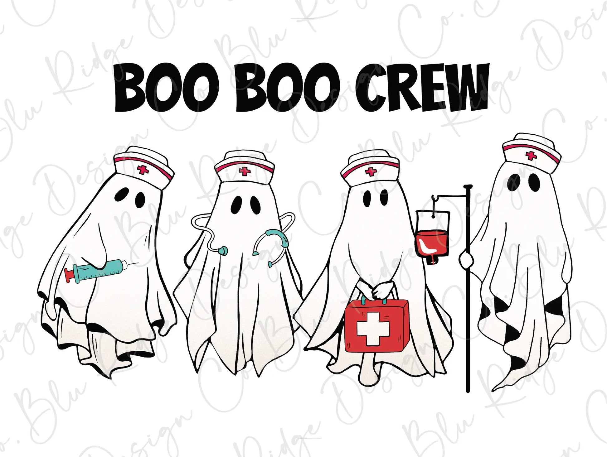 Boo Crew Halloween Nurse Ghost Direct To Film (DTF) Transfer BluRidgeDesignCo