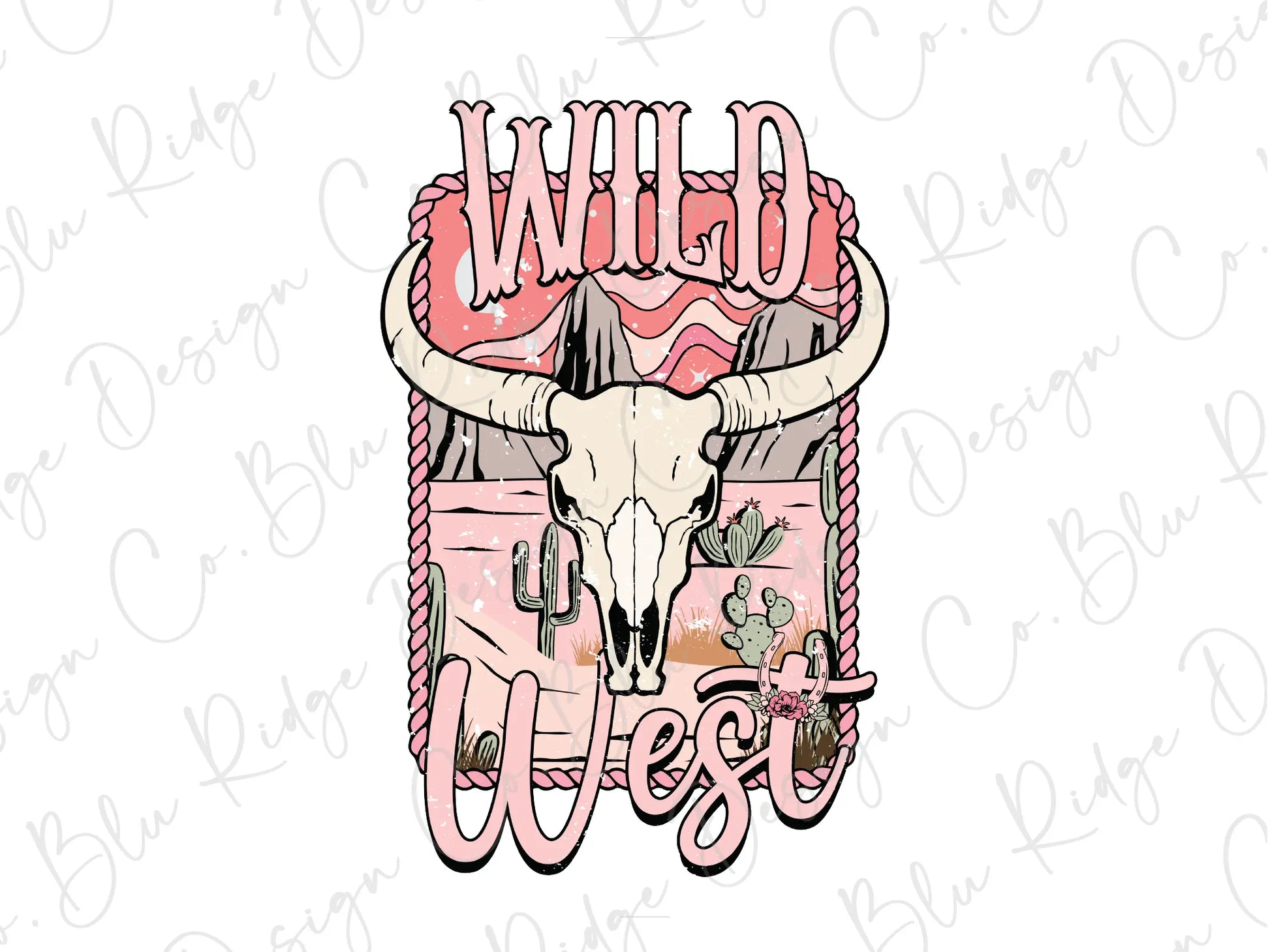 a cow skull with the words wild west on it