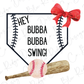 a baseball bat and a ball with a red bow