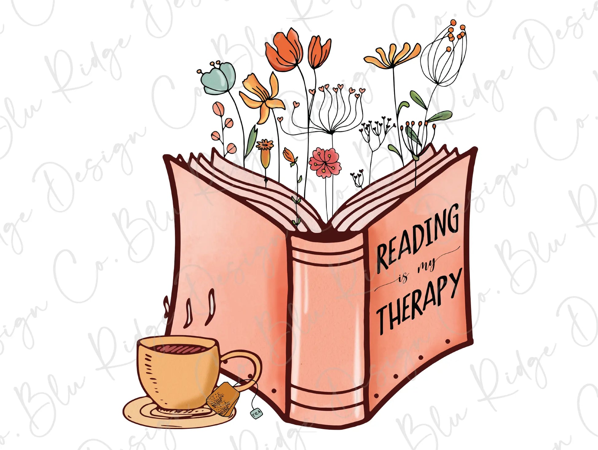 Reading is my Therapy Colorful Floral Book Direct To Film (DTF) Transfer BluRidgeDesignCo