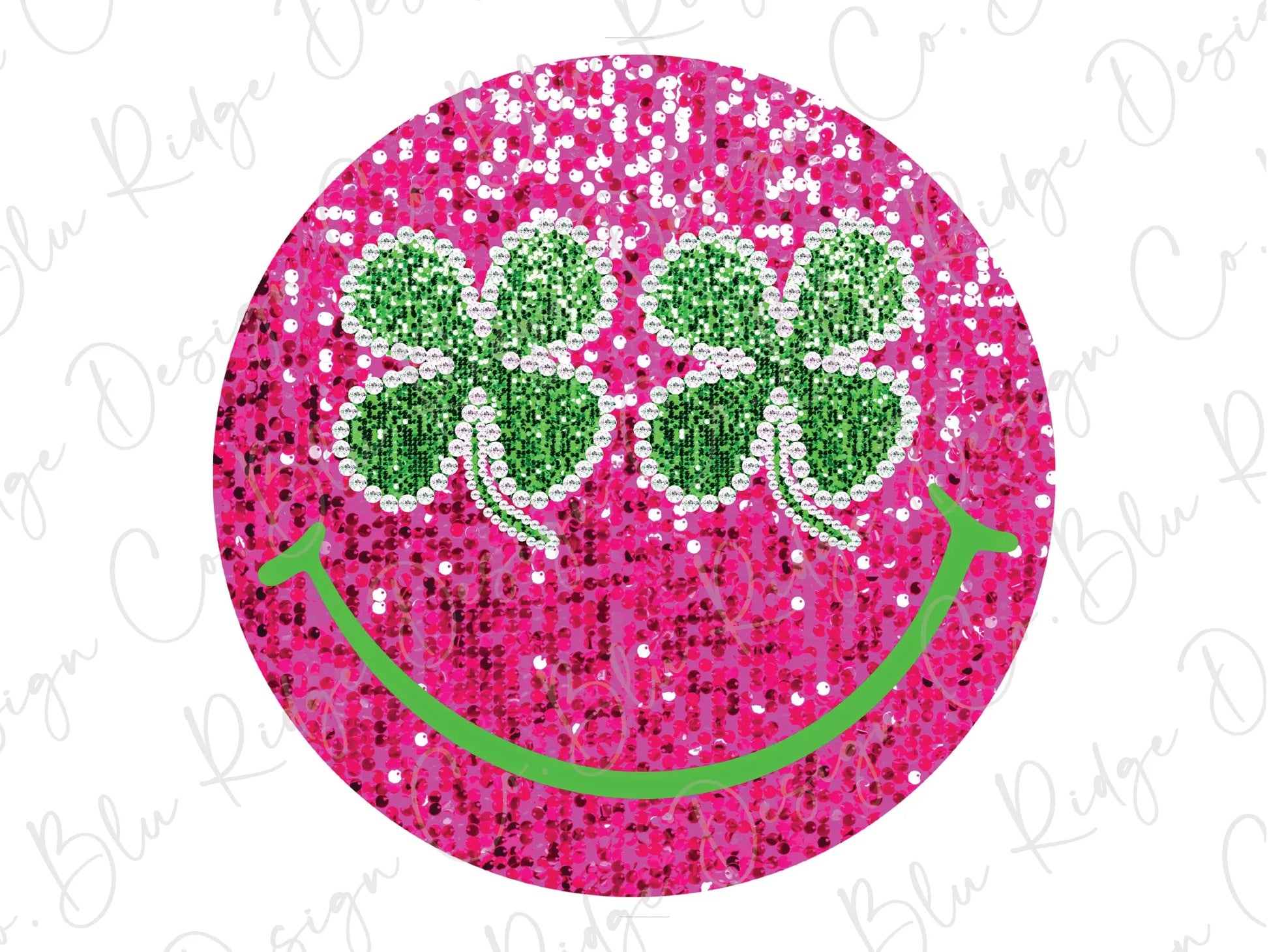 a pink smiley face with shamrocks on it