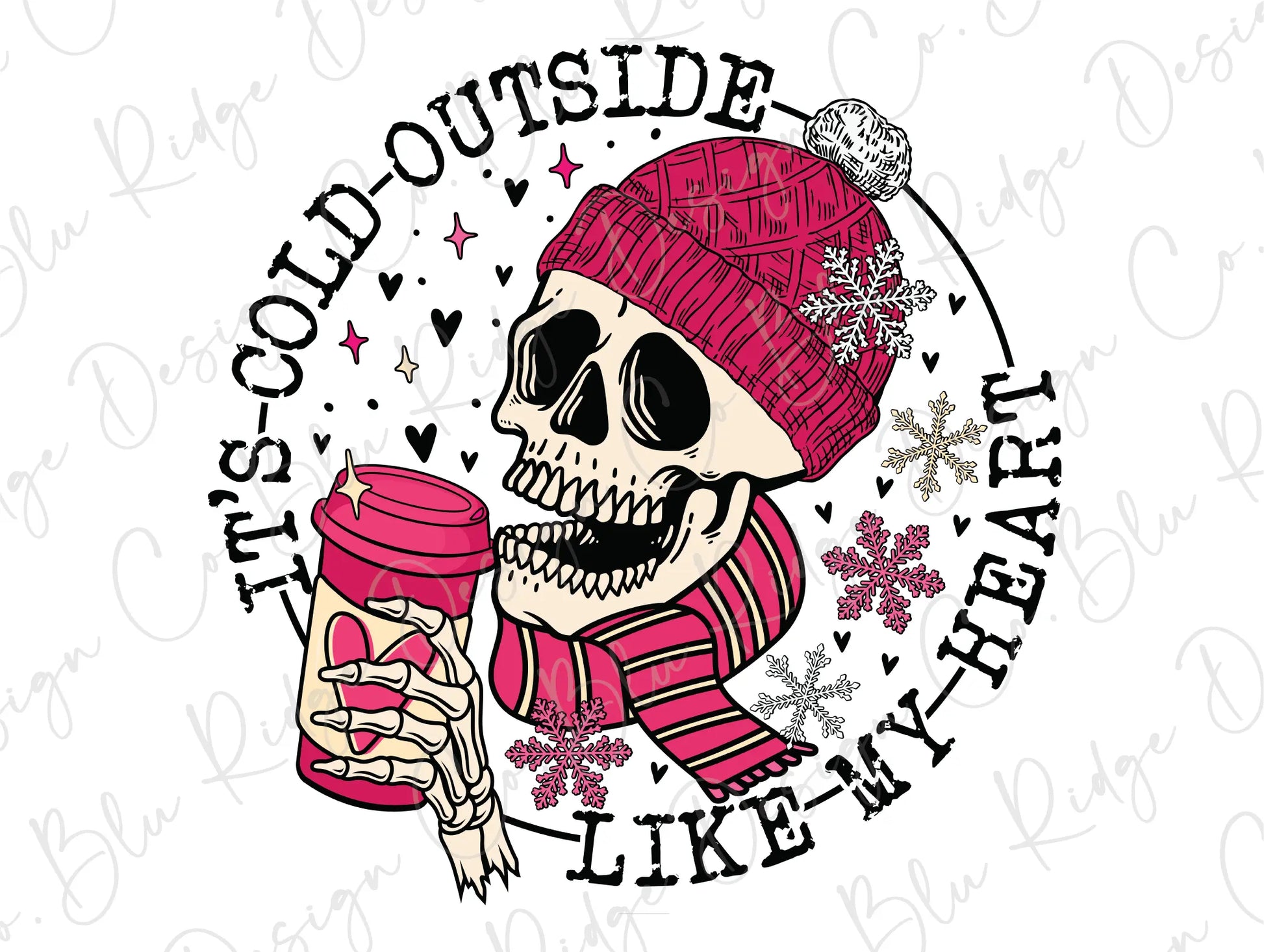 It's Cold Outside Like My Heart Retro Skeleton Valentines Day Direct To Film (DTF) Transfer BluRidgeDesignCo