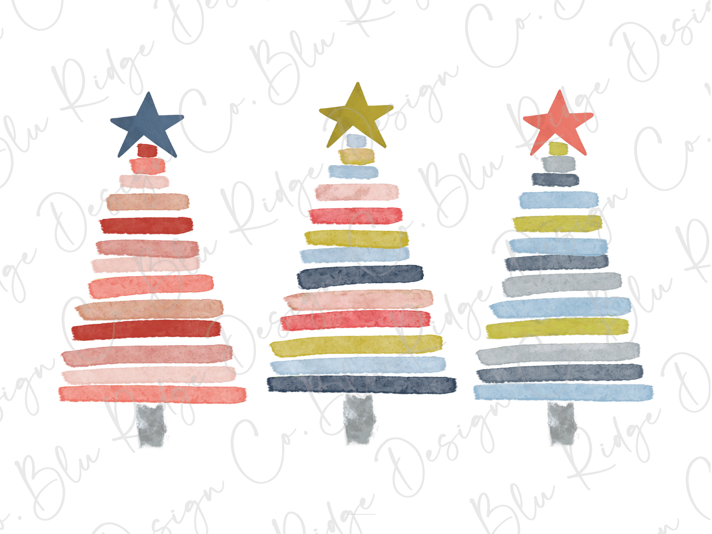 Colorful Boho Striped Christmas Trees Direct to Film (DTF) Transfer