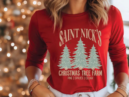 Saint Nick's Christmas Tree Farm Direct To Film (DTF) Transfer BluRidgeDesignCo