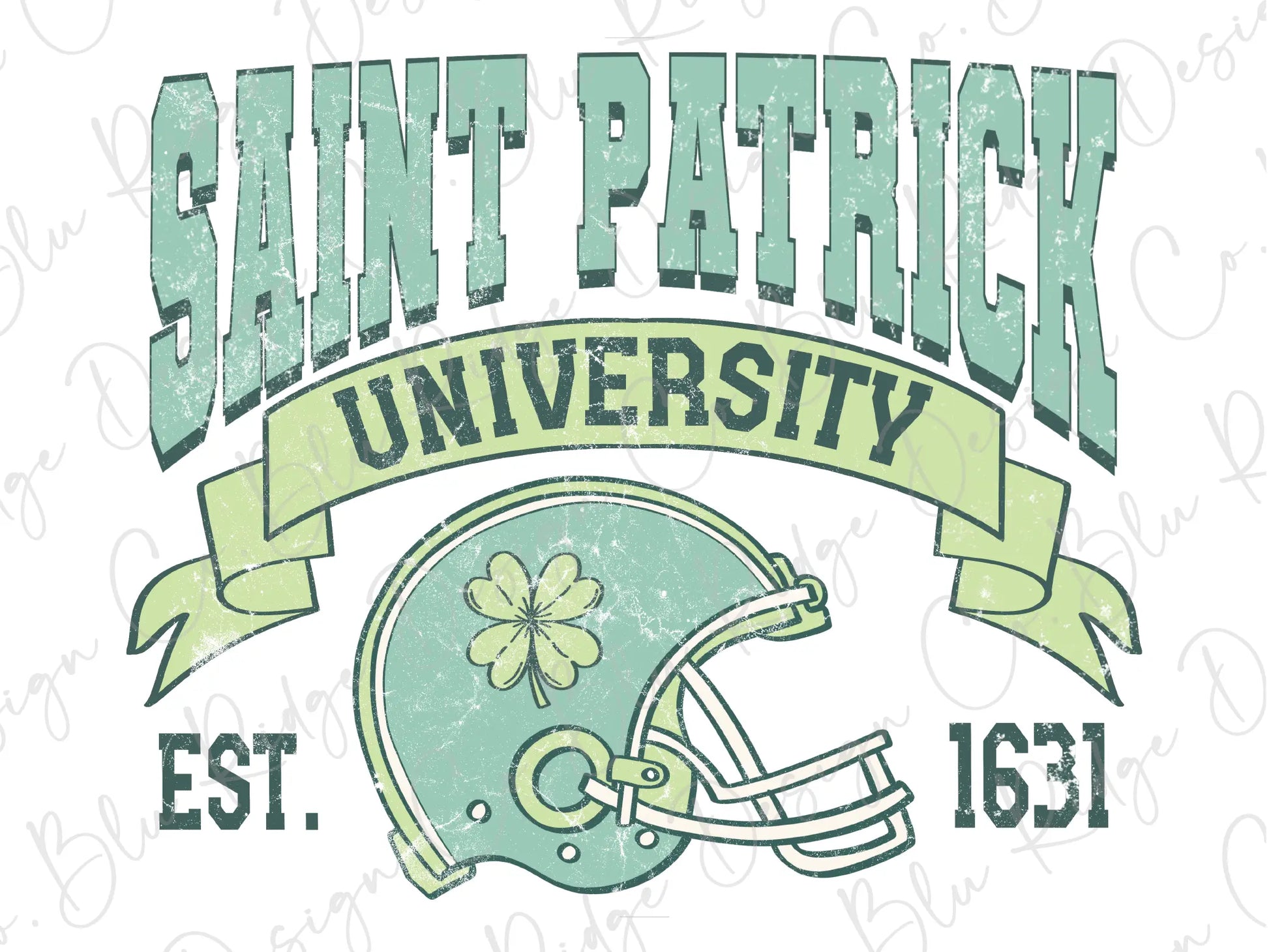 a green and white football helmet with the words saint patrick university