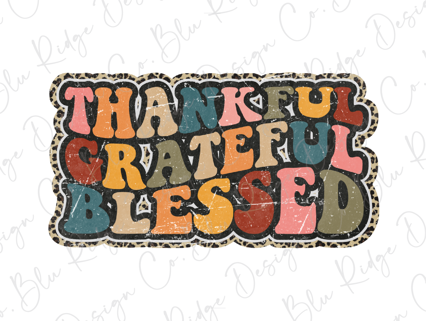 a sticker with the words grateful written in different colors
