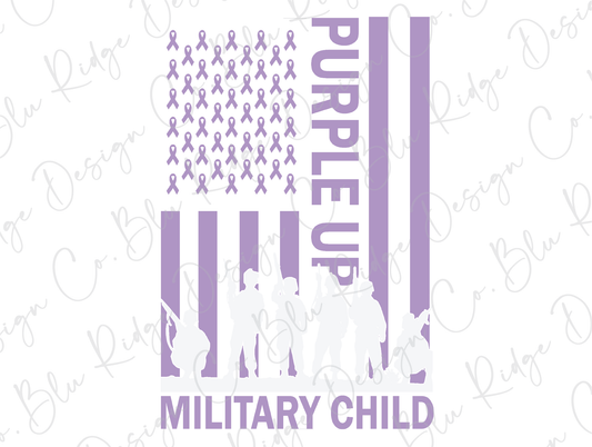 Purple Up Military Child Flag with Service Members Pictured Direct to Film (DTF) Transfer