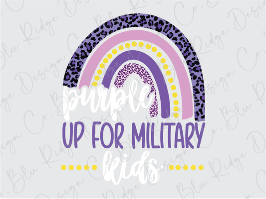 Purple Up For Military Kids Leopard Print Rainbow For Military Child Month Direct to Film (DTF) Transfer