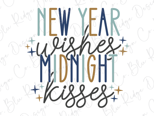 New Year Wishes and Midnight Kisses Happy New Years Eve Party Direct to Film (DTF) Transfer