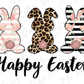 Happy Easter Bunny Trio Leopard Pink White Black Striped Direct To Film (DTF) Transfer