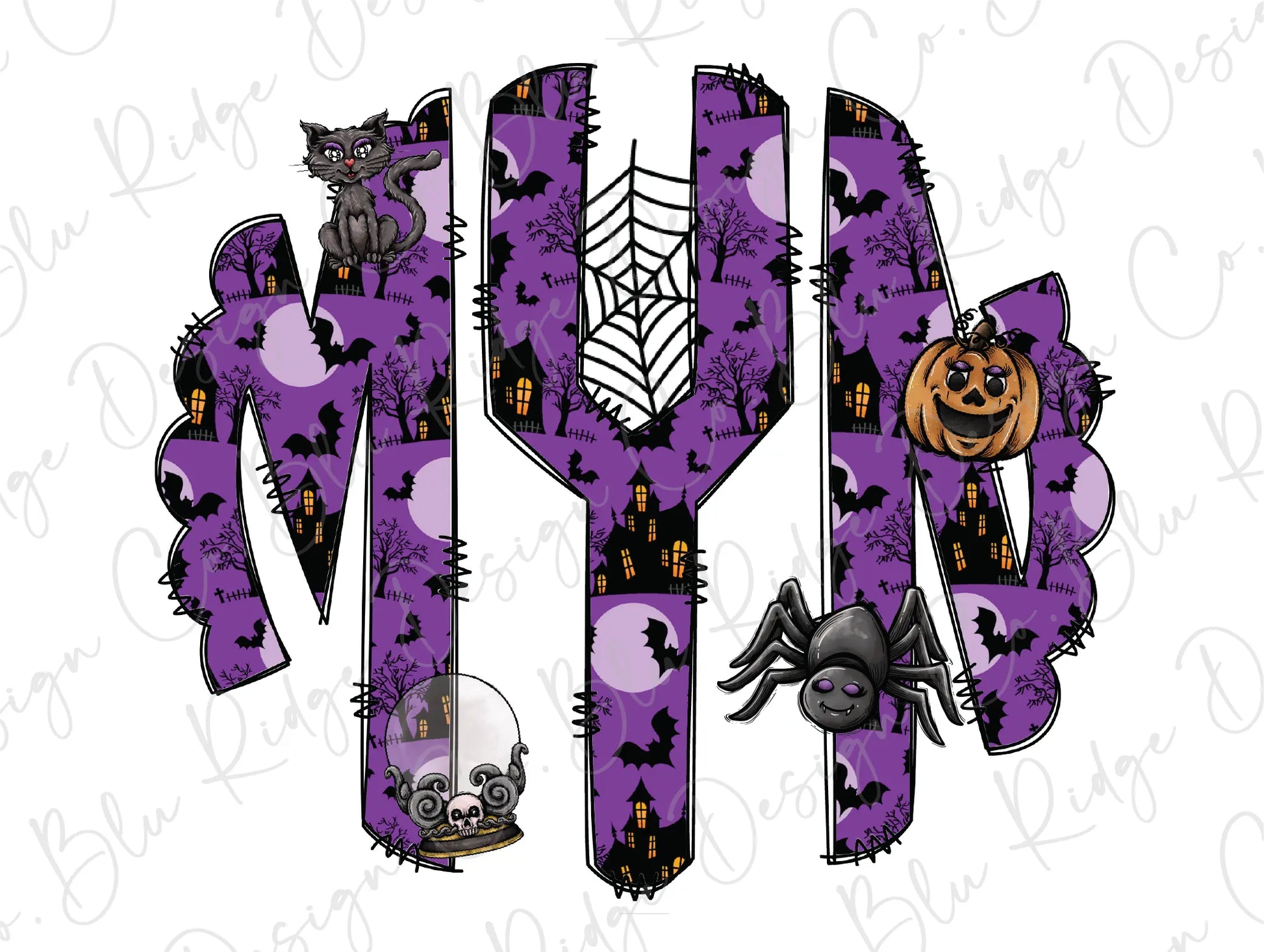 Girls Spooky Halloween Personalized Monogram Design Direct To Film (DTF) Transfer BluRidgeDesignCo