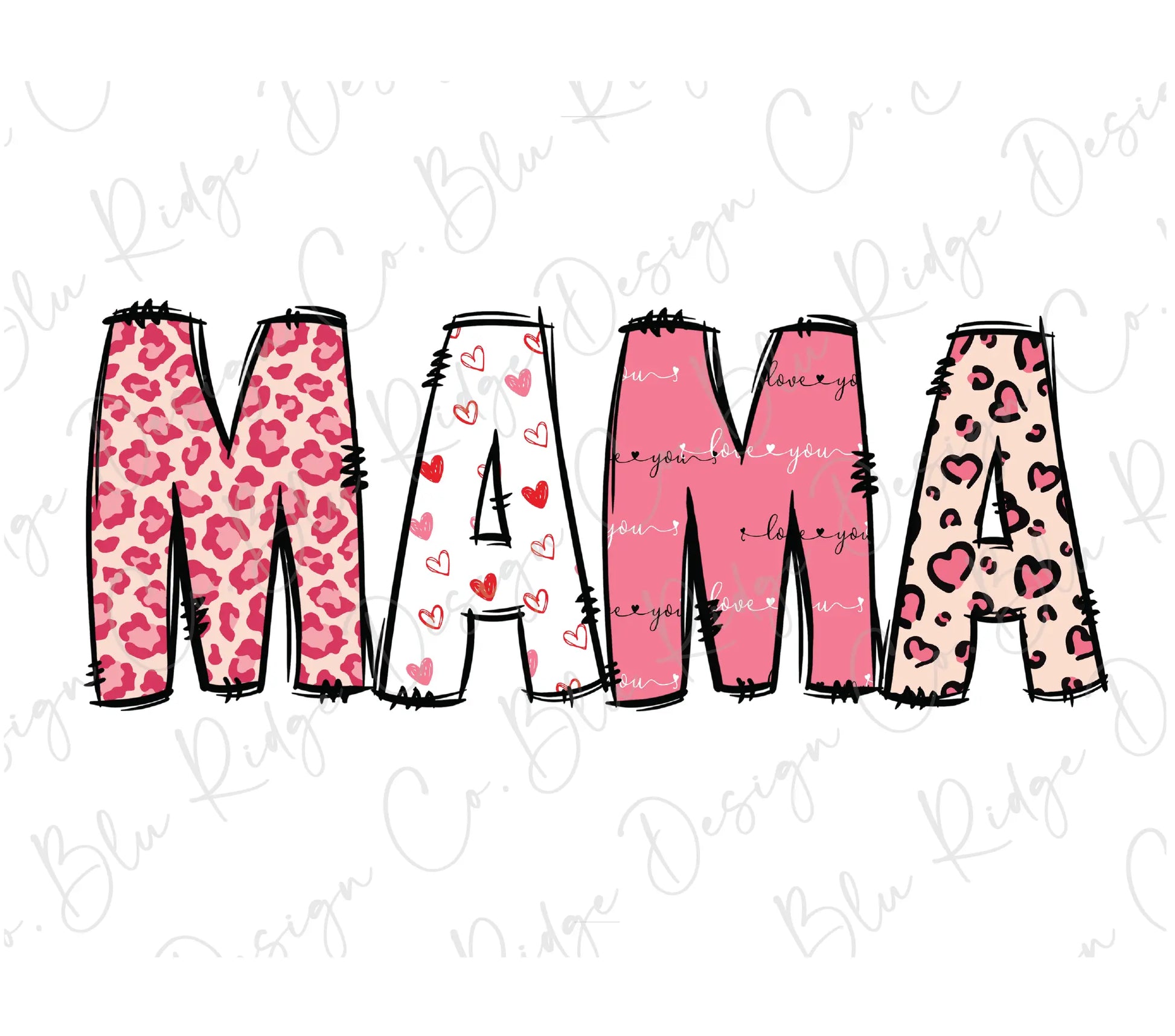 the word mama written in pink and leopard print