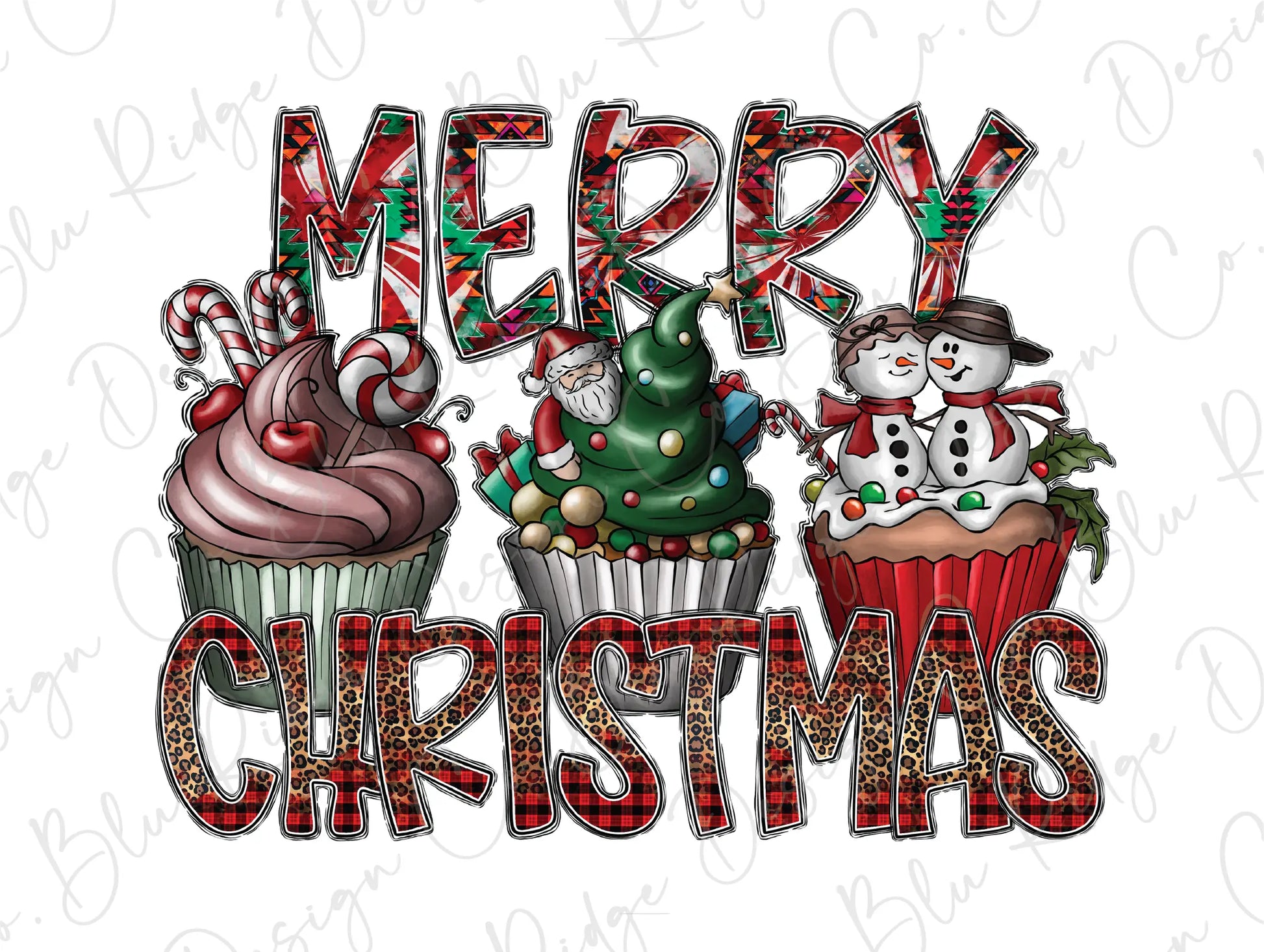 Merry Christmas Cupcakes Direct to Film (DTF) Transfer BluRidgeDesignCo