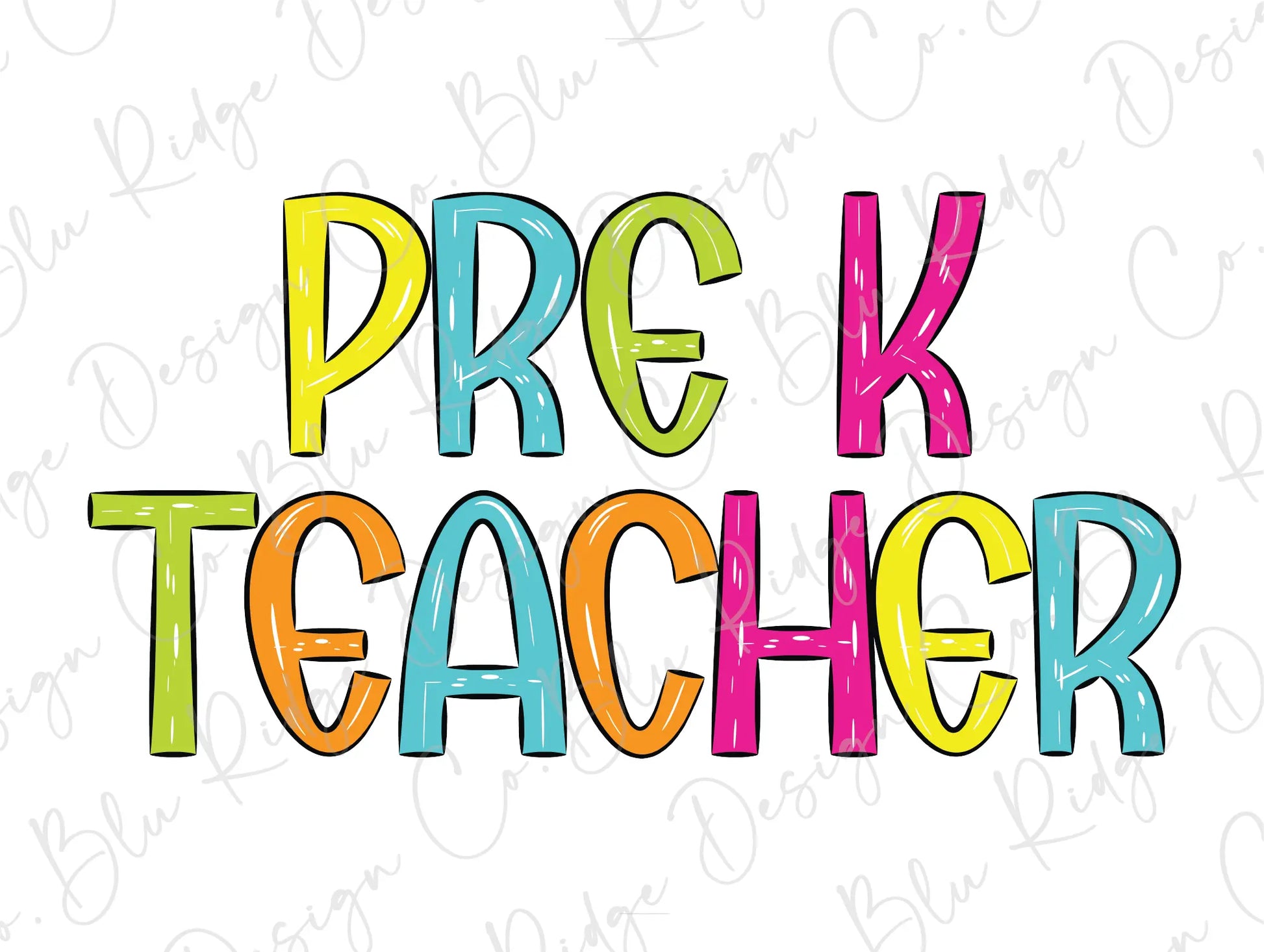 the words pre k teacher written in multicolored letters