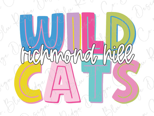 Richmond Hill Wildcats School Mascot Spirit Direct To Film (DTF) Transfer BluRidgeDesignCo