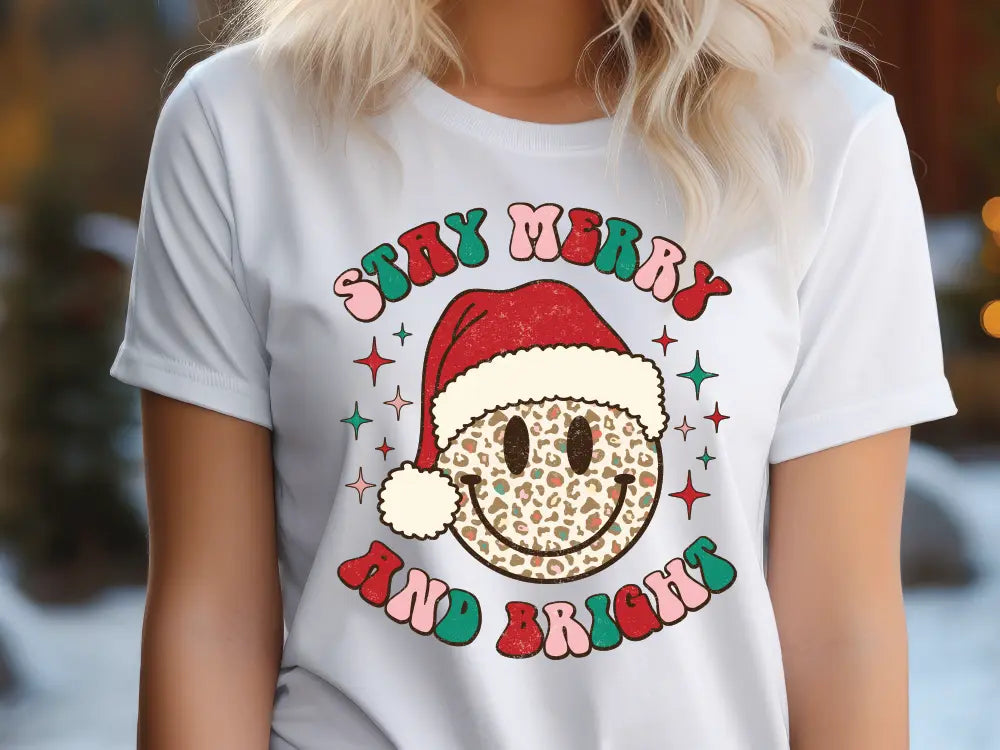 Stay Merry and Bright Santa Claus Smiley Direct to Film (DTF) Transfer BluRidgeDesignCo