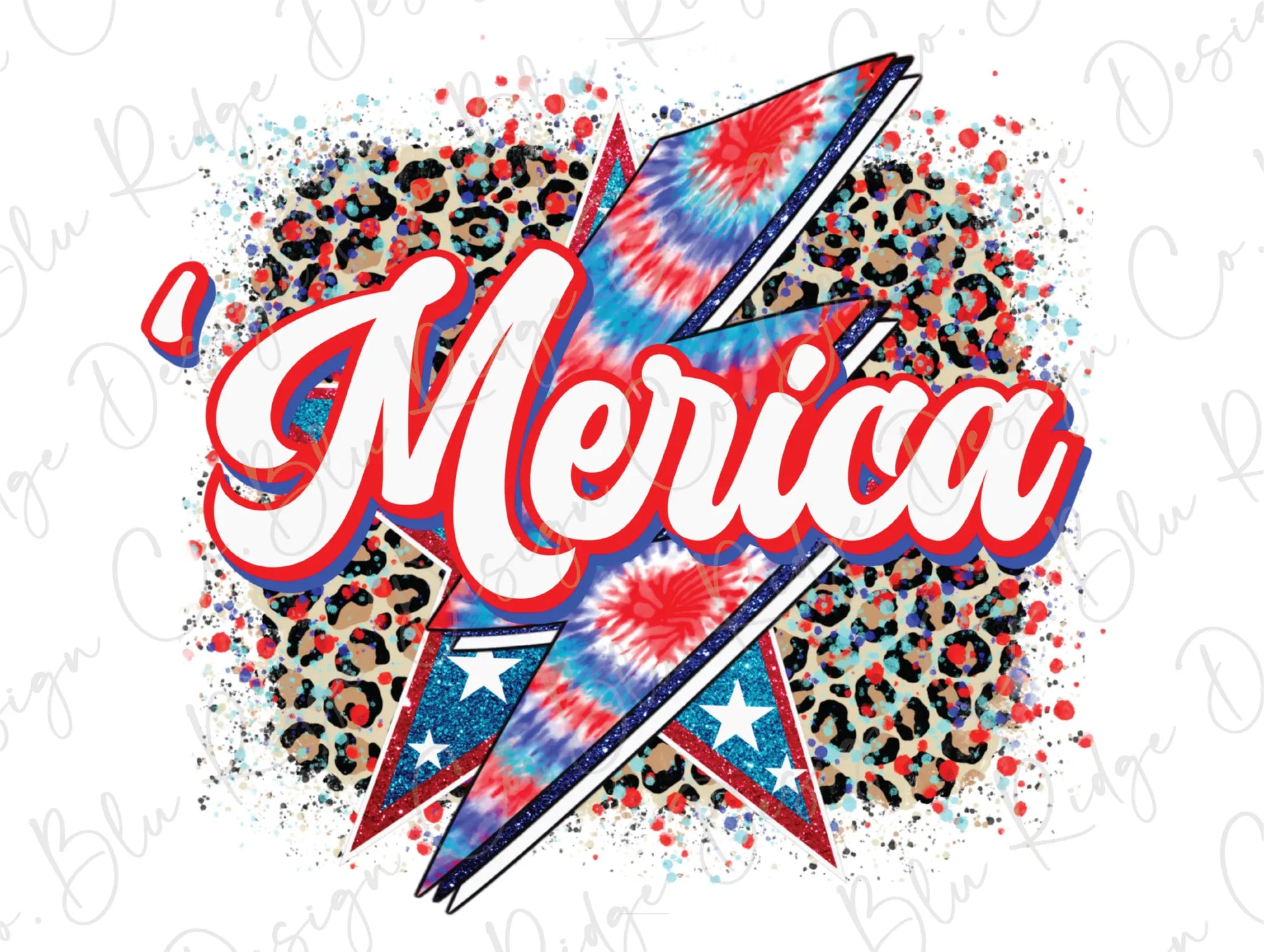 'Merica July 4th Patriotic Leopard Lightning Bolt Direct To Film (DTF) Transfer BluRidgeDesignCo