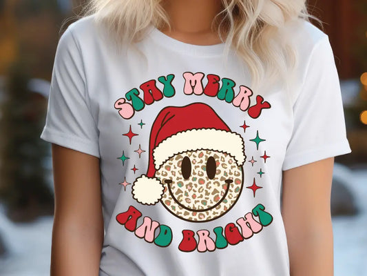 Stay Merry and Bright Santa Claus Smiley Direct to Film (DTF) Transfer BluRidgeDesignCo