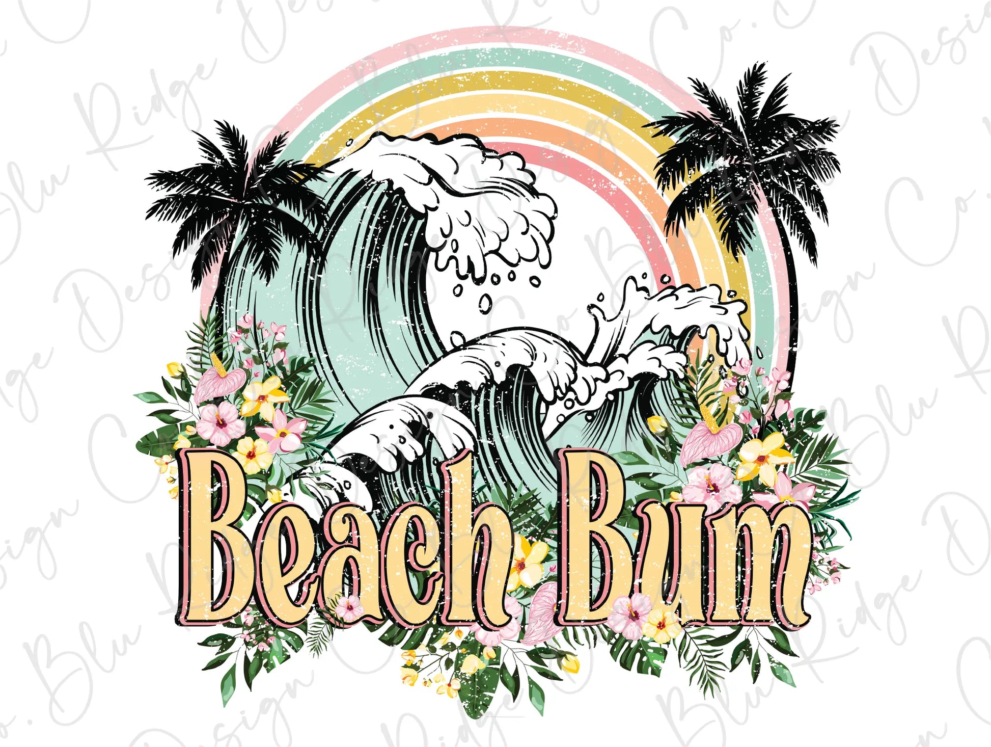 Retro Beach Bum Waves Direct to Film (DTF) Transfer BluRidgeDesignCo