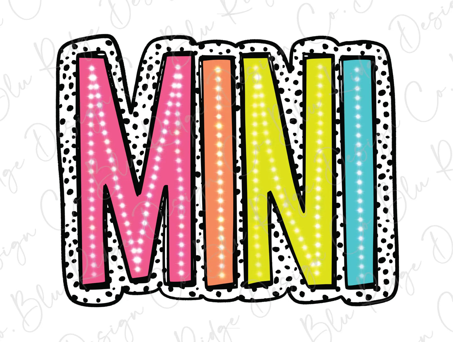 the word mini is made up of different colors