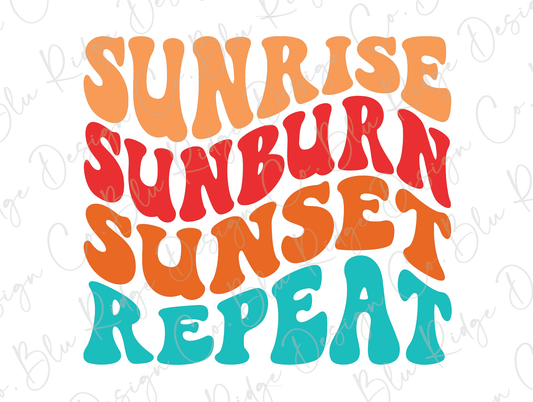 Sunrise Sunburn Sunset Repeat Wavy Stacked Summer Design Direct to Film (DTF) Transfer