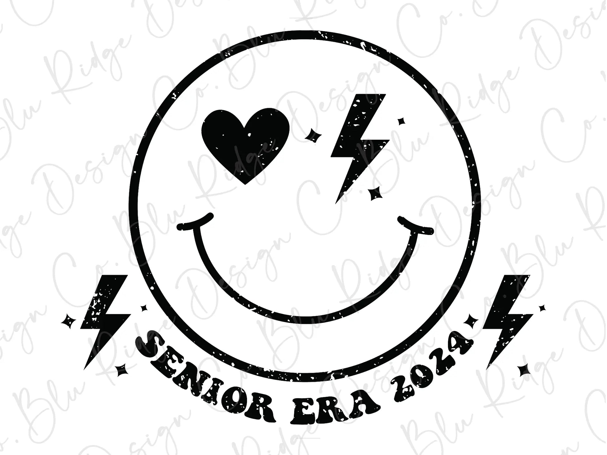 Senior Era 2024 Smiley Face With Trendy Heart and Lightning Bolts Design Direct To Film (DTF) Transfer BluRidgeDesignCo