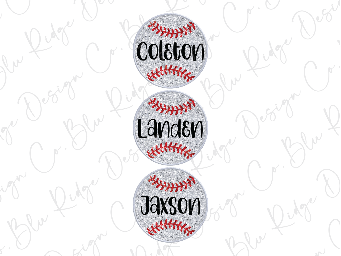 three personalized baseballs with the name of each player