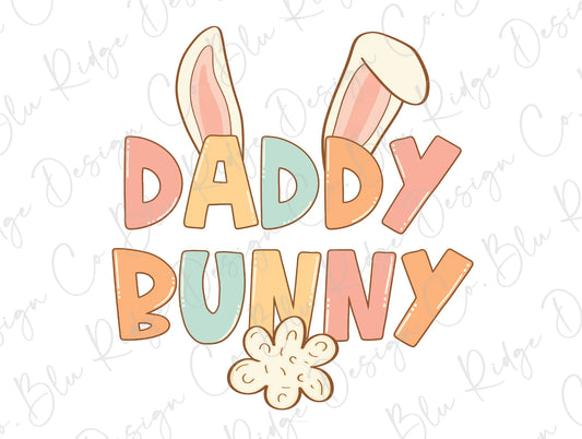 Easter Daddy Bunny Colorful Ears and Tail Direct To Film (DTF) Transfer BluRidgeDesignCo