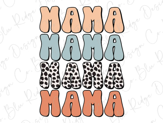 Boho Stacked Mama Retro Leopard Direct To Film (DTF) Transfer BluRidgeDesignCo