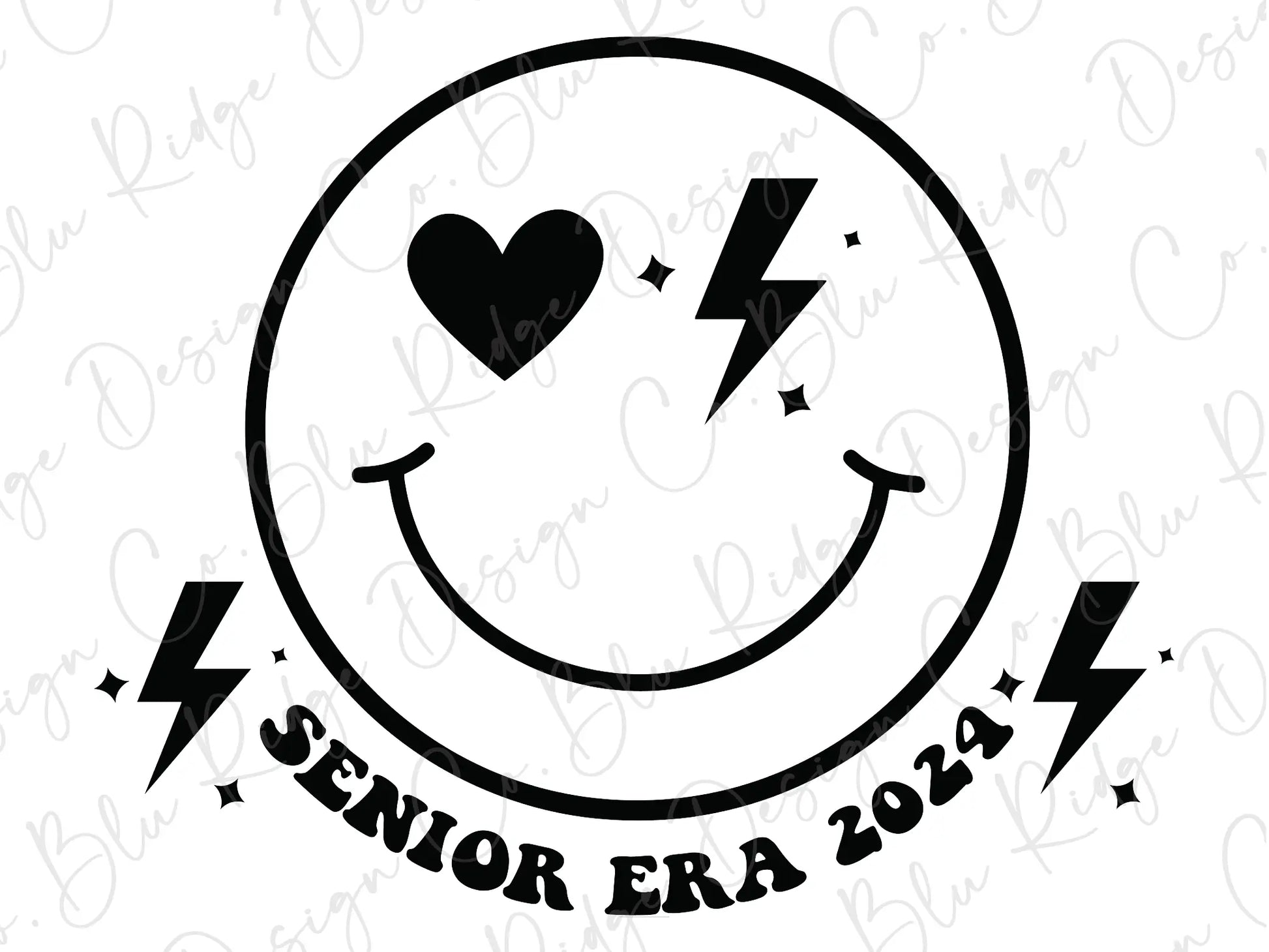 Senior Era 2024 Smiley Face With Trendy Heart and Lightning Bolts Design Direct To Film (DTF) Transfer BluRidgeDesignCo