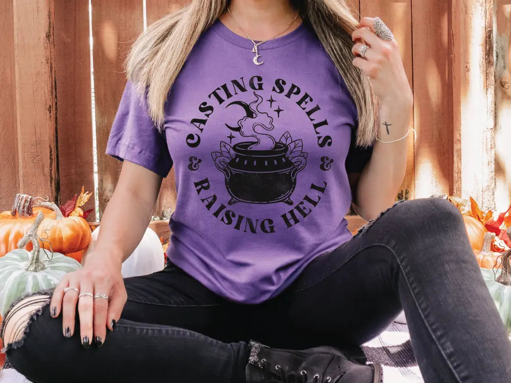 Casting Spells & Raising Hell Witch Cauldron Design Direct To Film (DTF) Transfer BluRidgeDesignCo