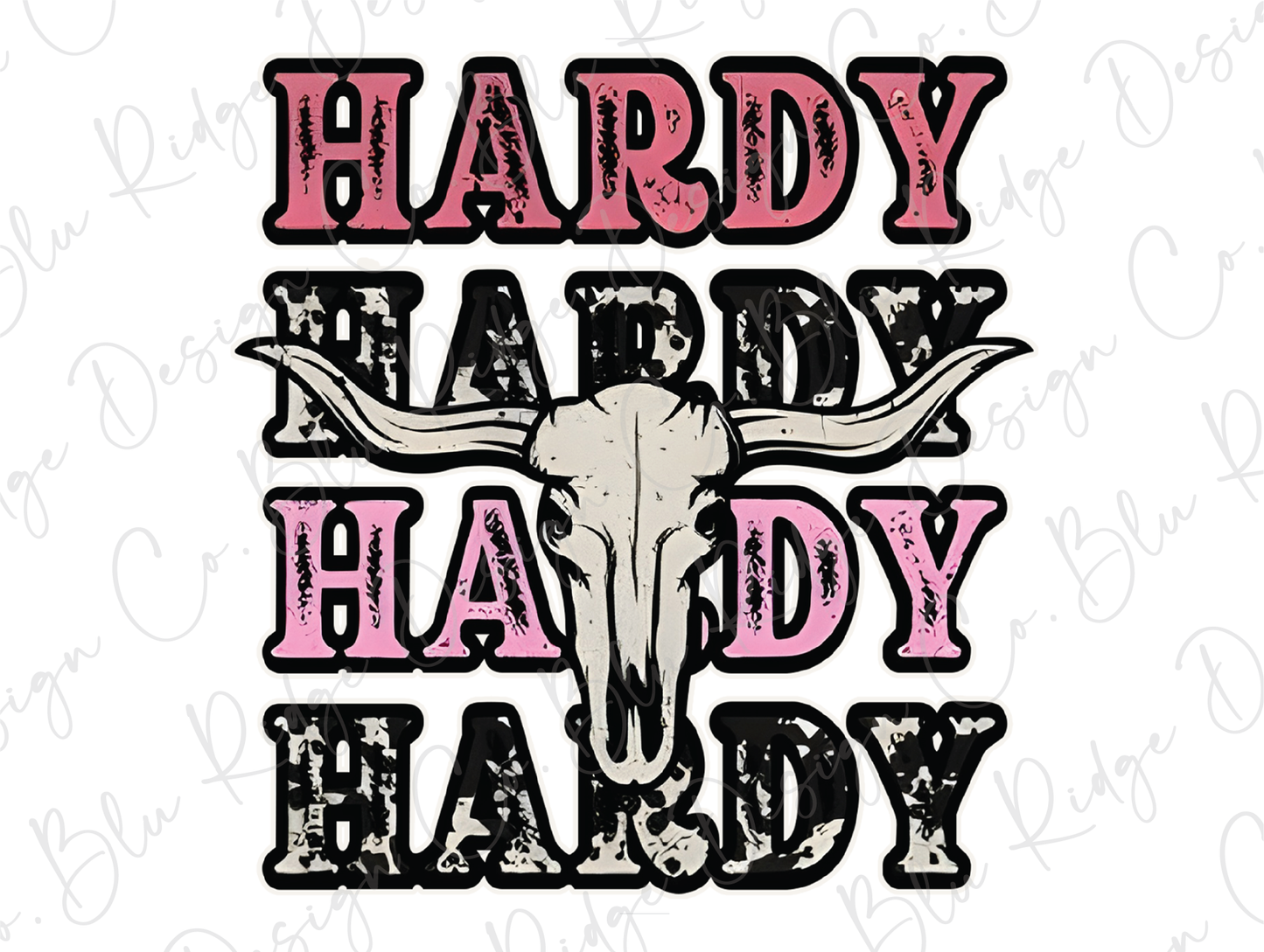 Hardy Hardy Hardy Stacked Bull Skull Design (Pink and Black) Direct to Film (DTF) Transfer