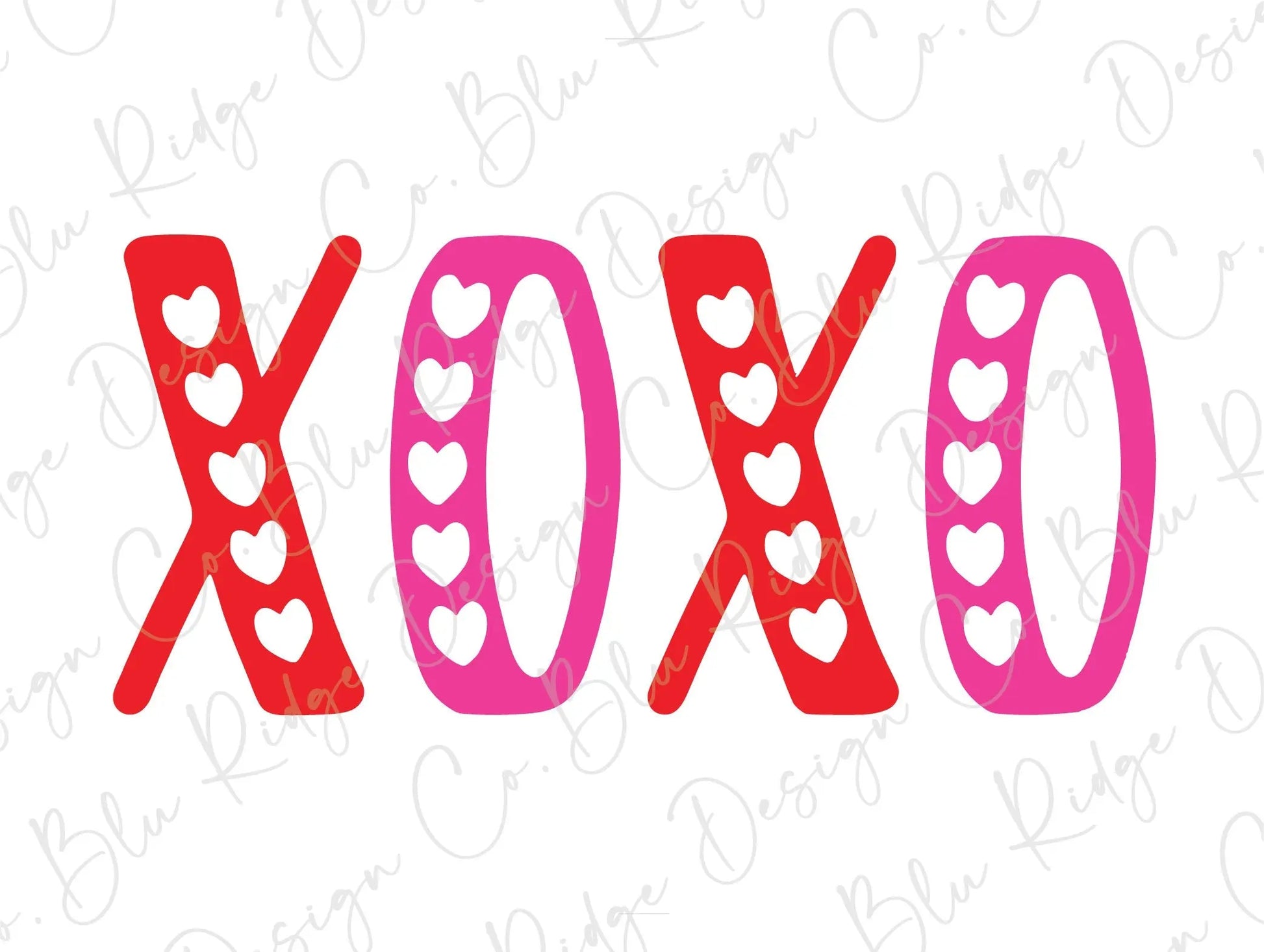 XOXO Hearts Valentine's Day Direct to Film (DTF) Transfer BluRidgeDesignCo