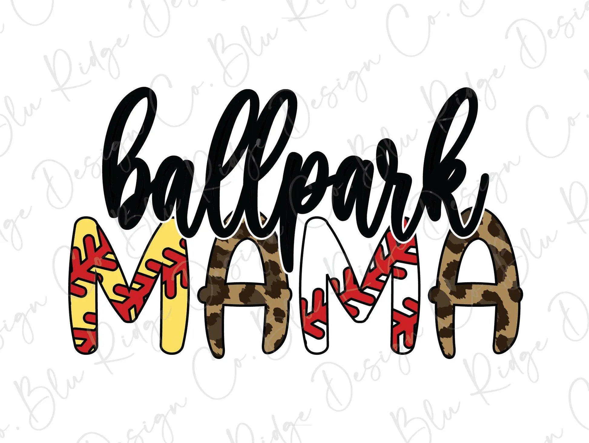 Ballpark Mama with Leopard Softball and Baseball letters Direct to Film (DTF) Transfer BluRidgeDesignCo