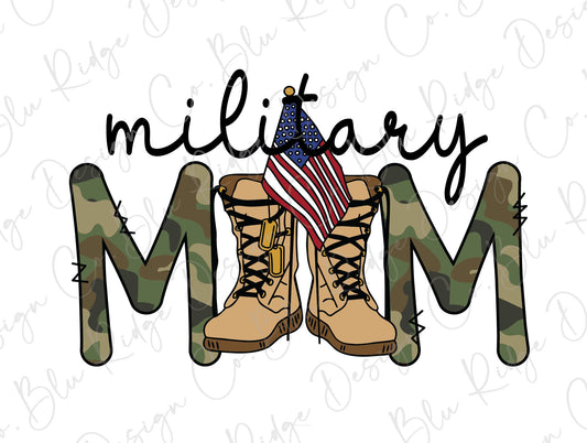 Military Mom Camo Boots American Flag Direct to Film (DTF) Transfer