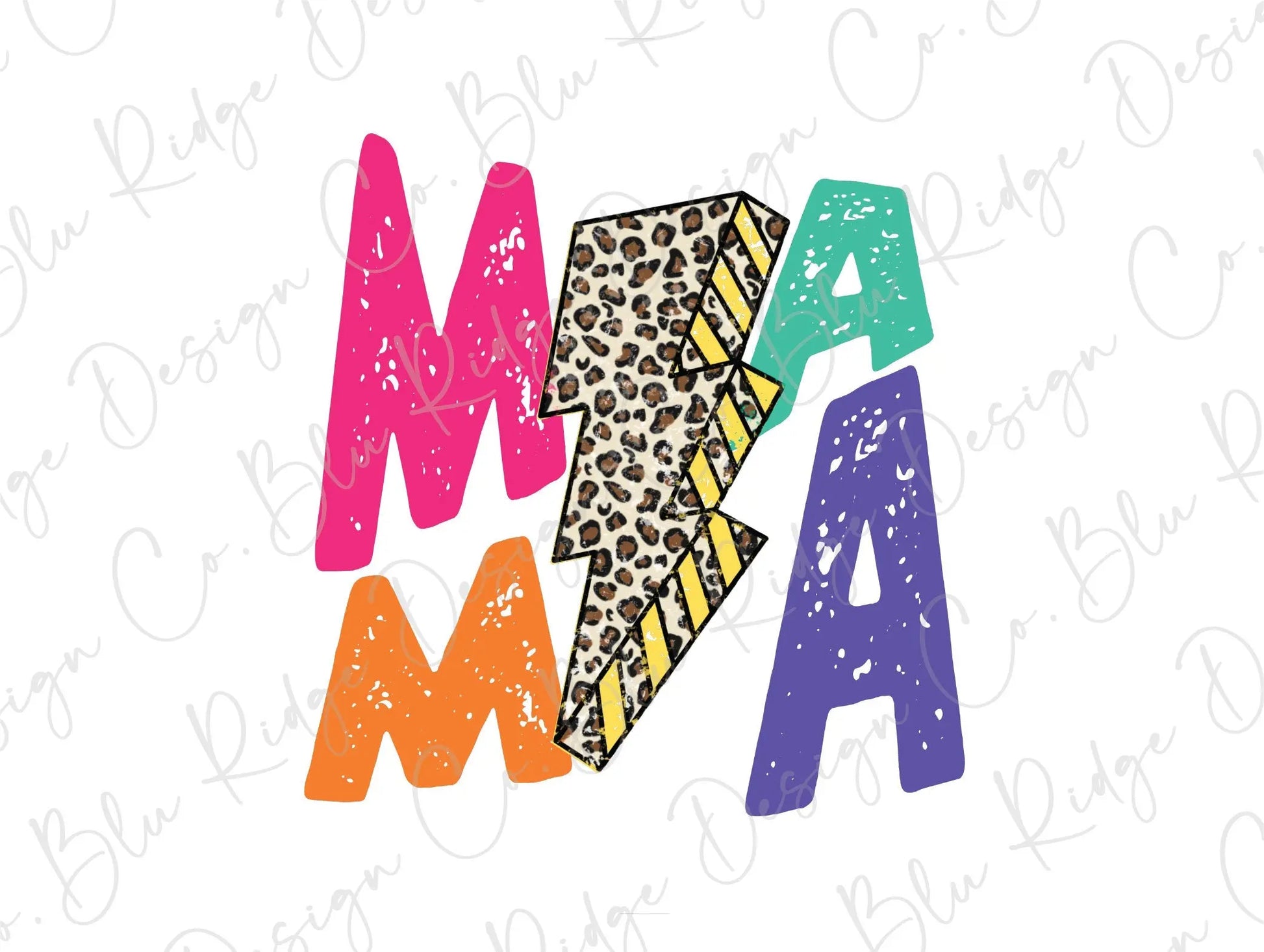 Mama Colorful Leopard Lightning Bolt Direct To Film (DTF) Transfer BluRidgeDesignCo