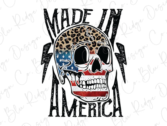 Made in America Leopard American Flag Skull Direct To Film (DTF) Transfer BluRidgeDesignCo