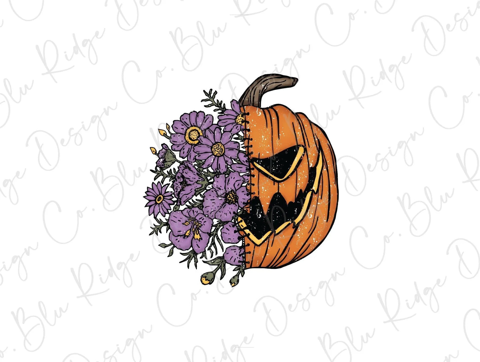 Sorta Sweet Sorta Spooky Floral Halloween Pumpkin Direct to Film (DTF) Transfer BluRidgeDesignCo