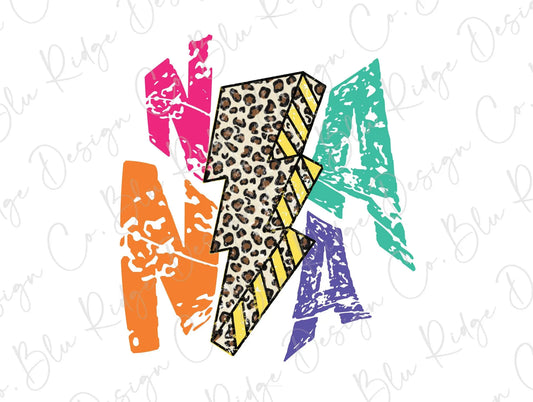 Nana Colorful Leopard Lightning Bolt Direct to Film (DTF) Transfer BluRidgeDesignCo