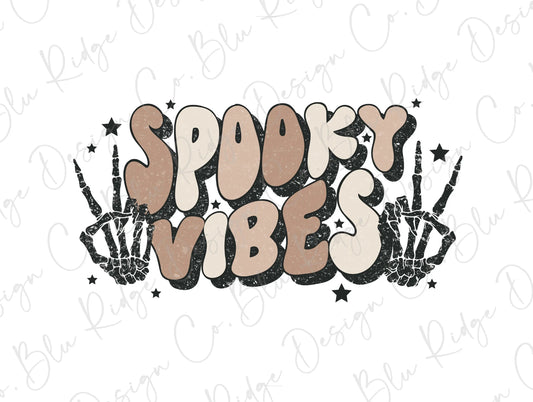 Spooky Vibes Peace Skeleton Fingers Direct to Film (DTF) Transfer BluRidgeDesignCo