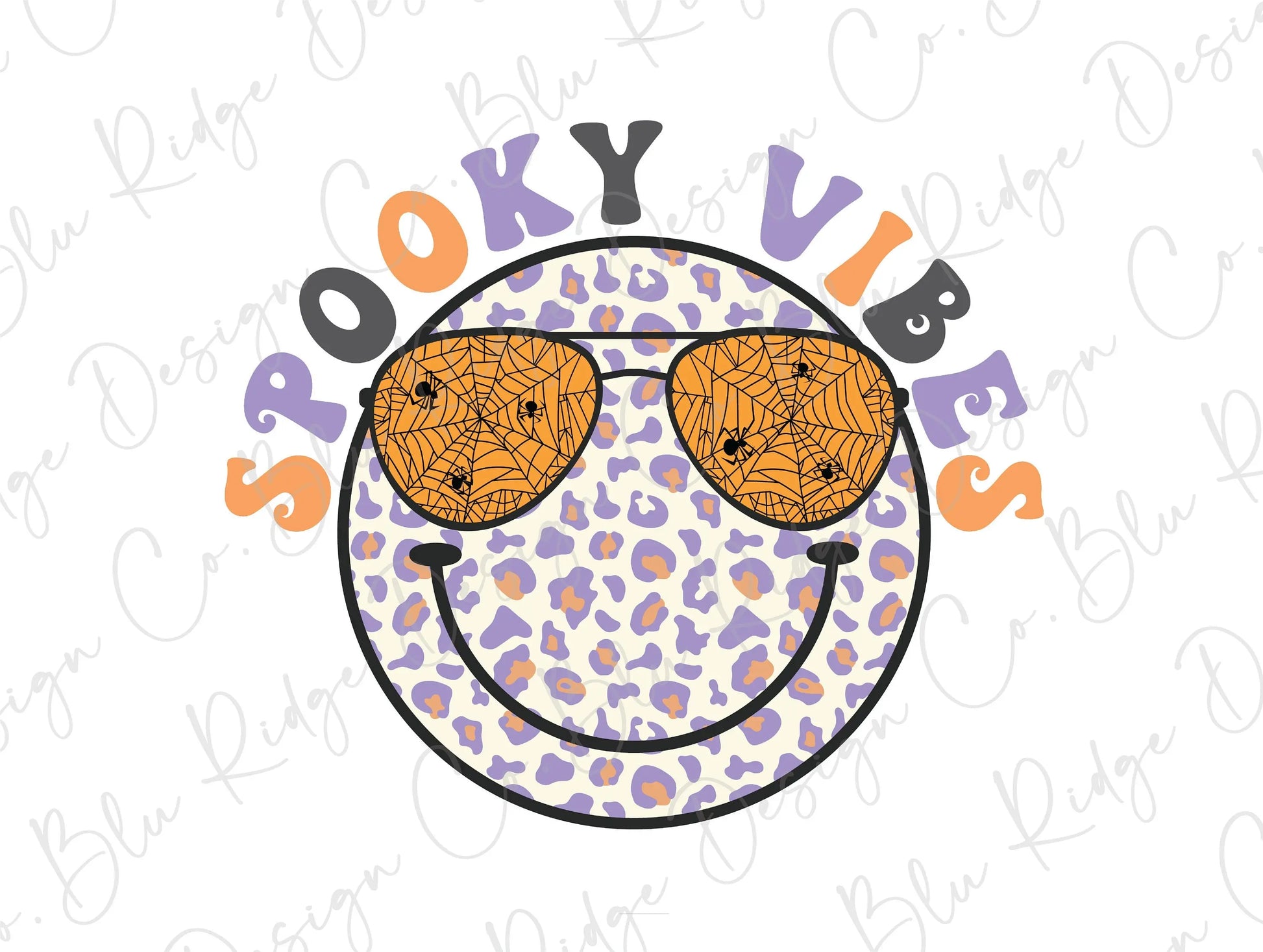 Spooky Vibes Leopard Smiley Face Sunglasses Direct to Film (DTF) Transfer BluRidgeDesignCo