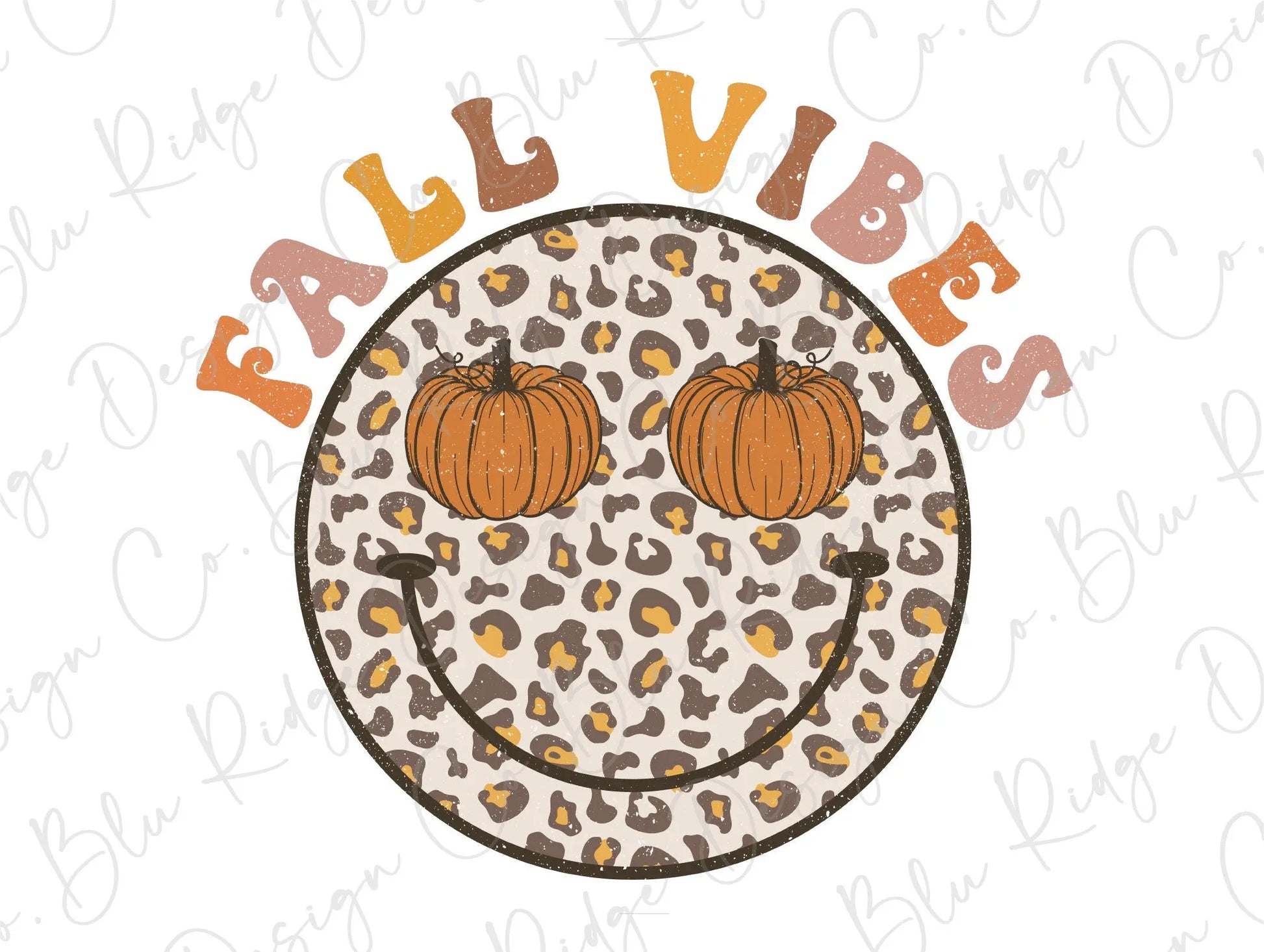 Fall Vibes Leopard Smiley Face Boho Pumpkin Sunglasses Direct To Film (DTF) Transfer BluRidgeDesignCo