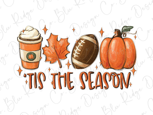 Tis The Season Football Pumpkins Latte Direct to Film (DTF) Transfer